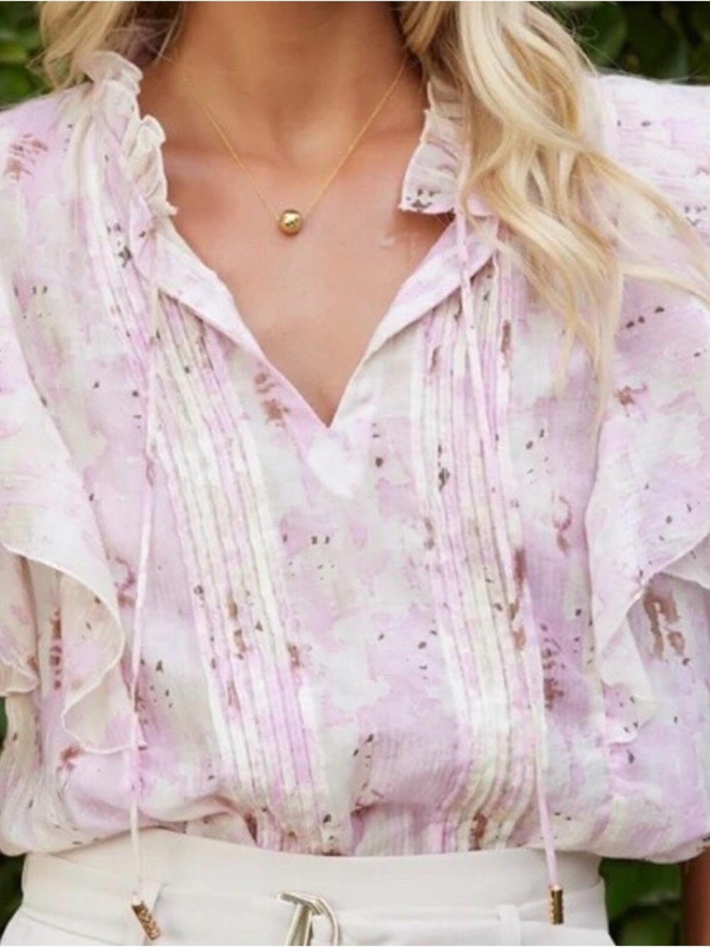 bishop + young Pale Pink Watercolor Pintuck Blouse